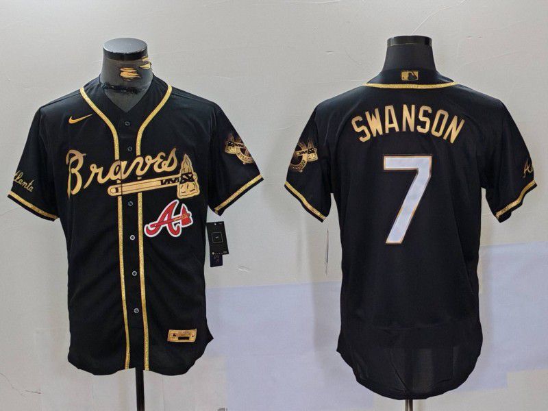 Men Atlanta Braves #7 Swanson Black Elite 2024 Nike MLB Jersey style 9023